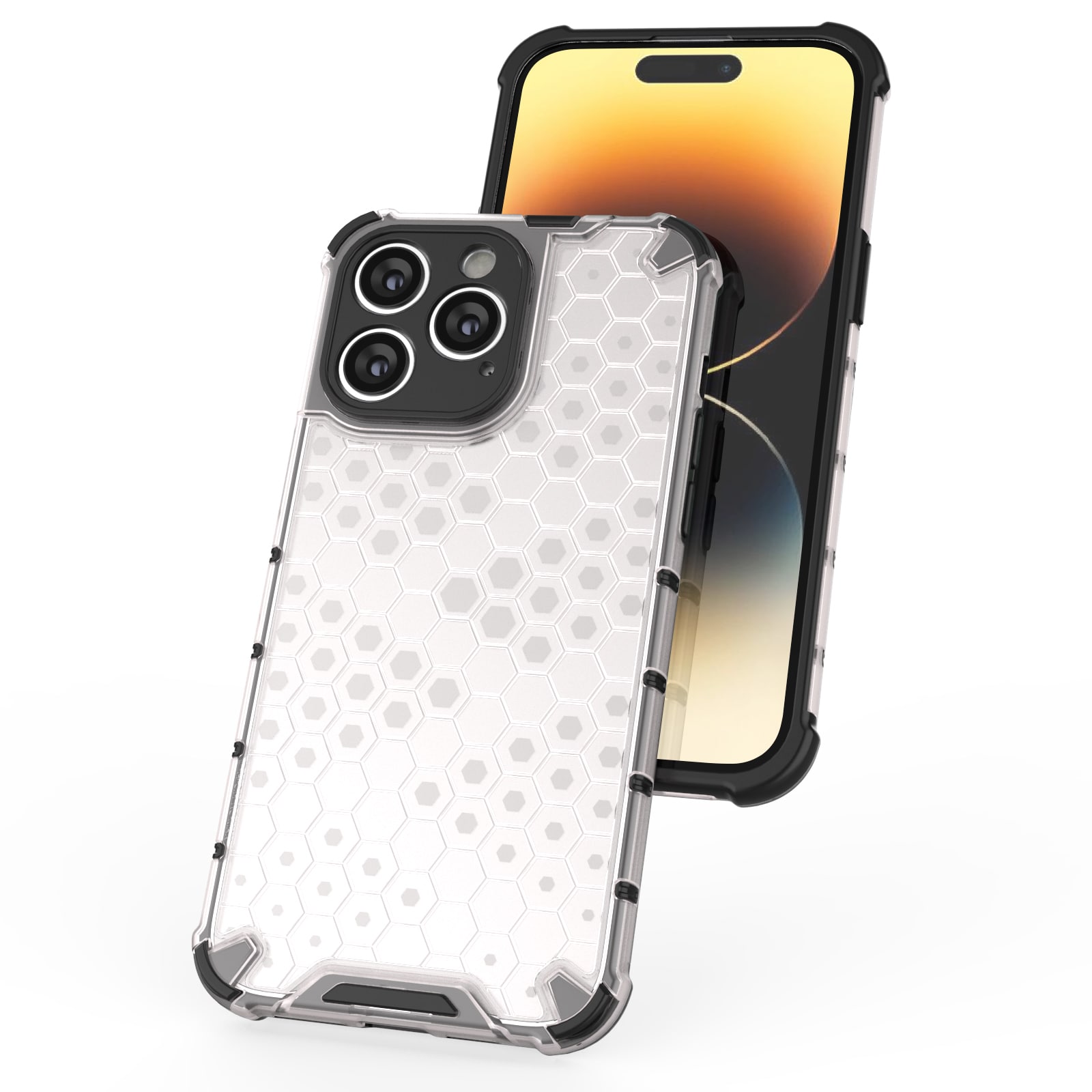 Honeycomb-etui for iPhone 14 Pro pansret hybriddeksel svart