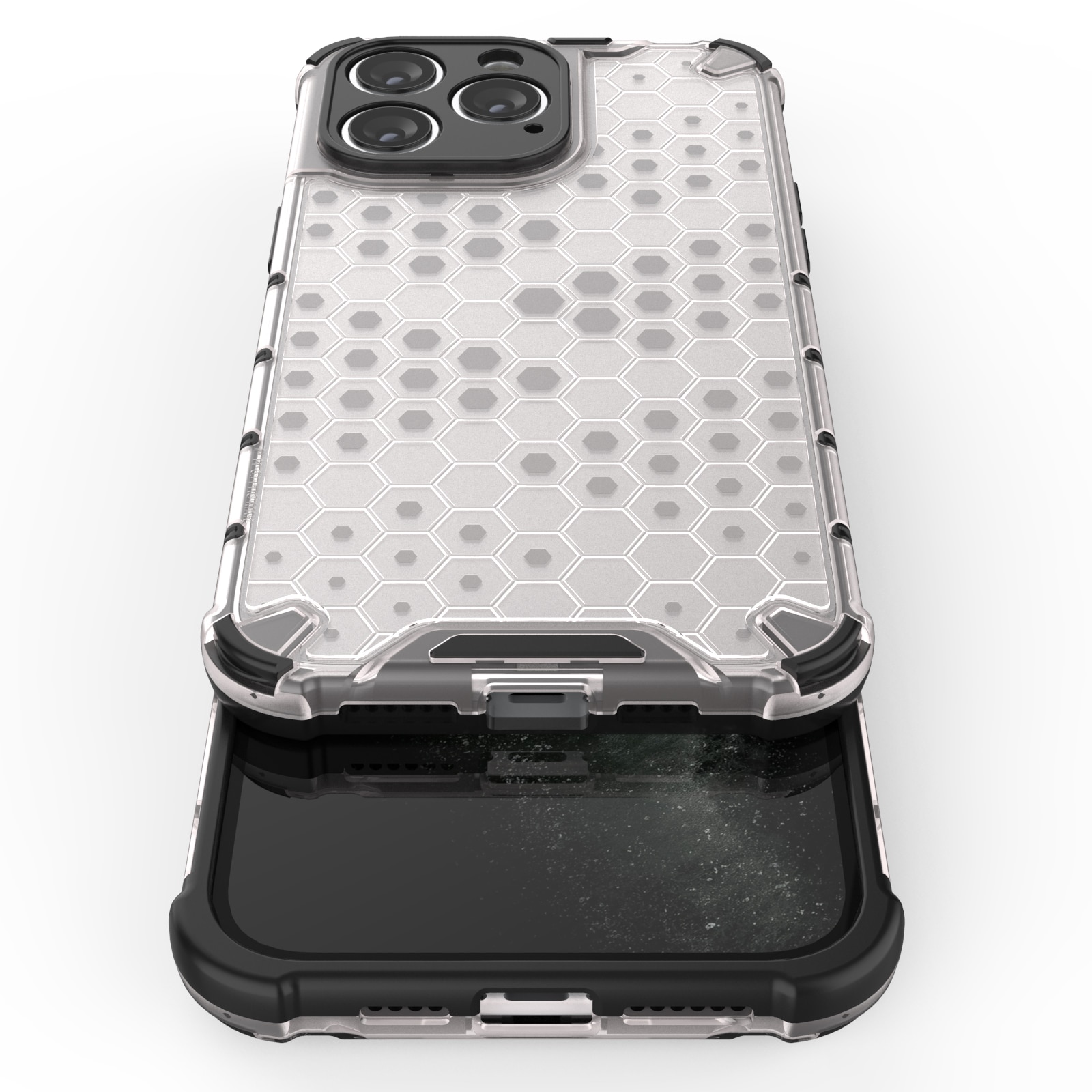 Honeycomb-etui for iPhone 14 Pro pansret hybriddeksel svart
