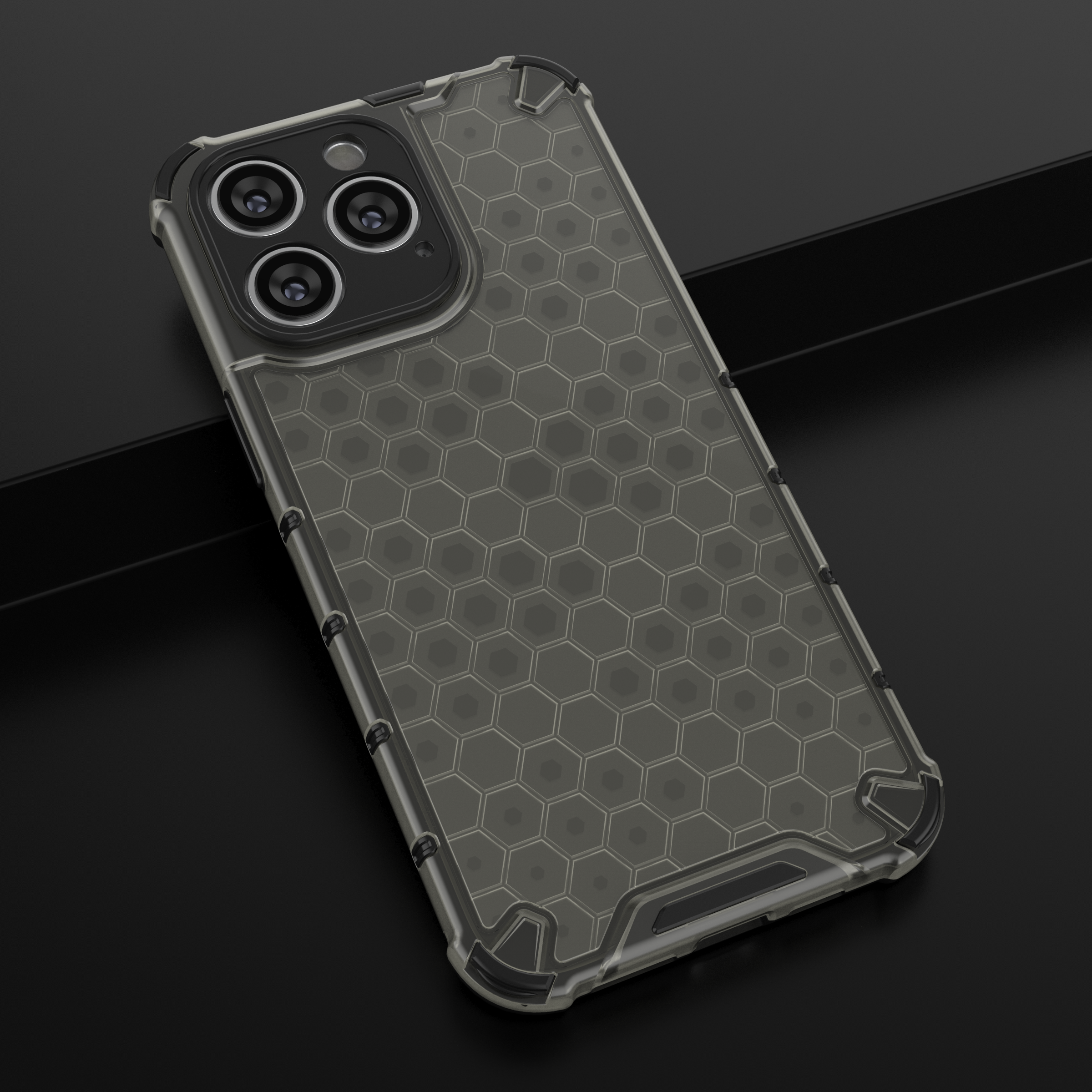 Honeycomb-etui for iPhone 14 Pro Max pansret hybriddeksel svart