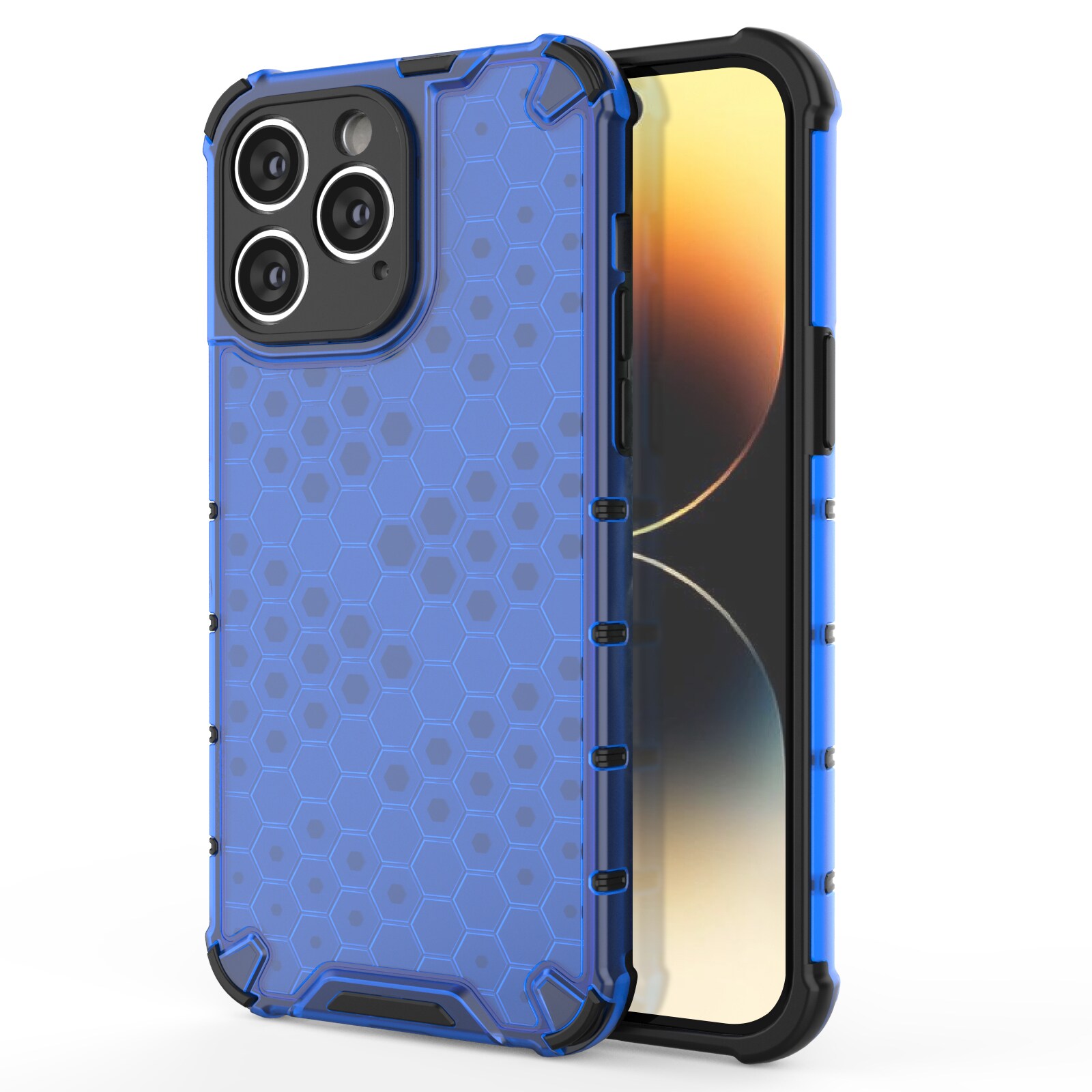 Honeycomb-etui for iPhone 14 Pro Max pansret hybriddeksel blå