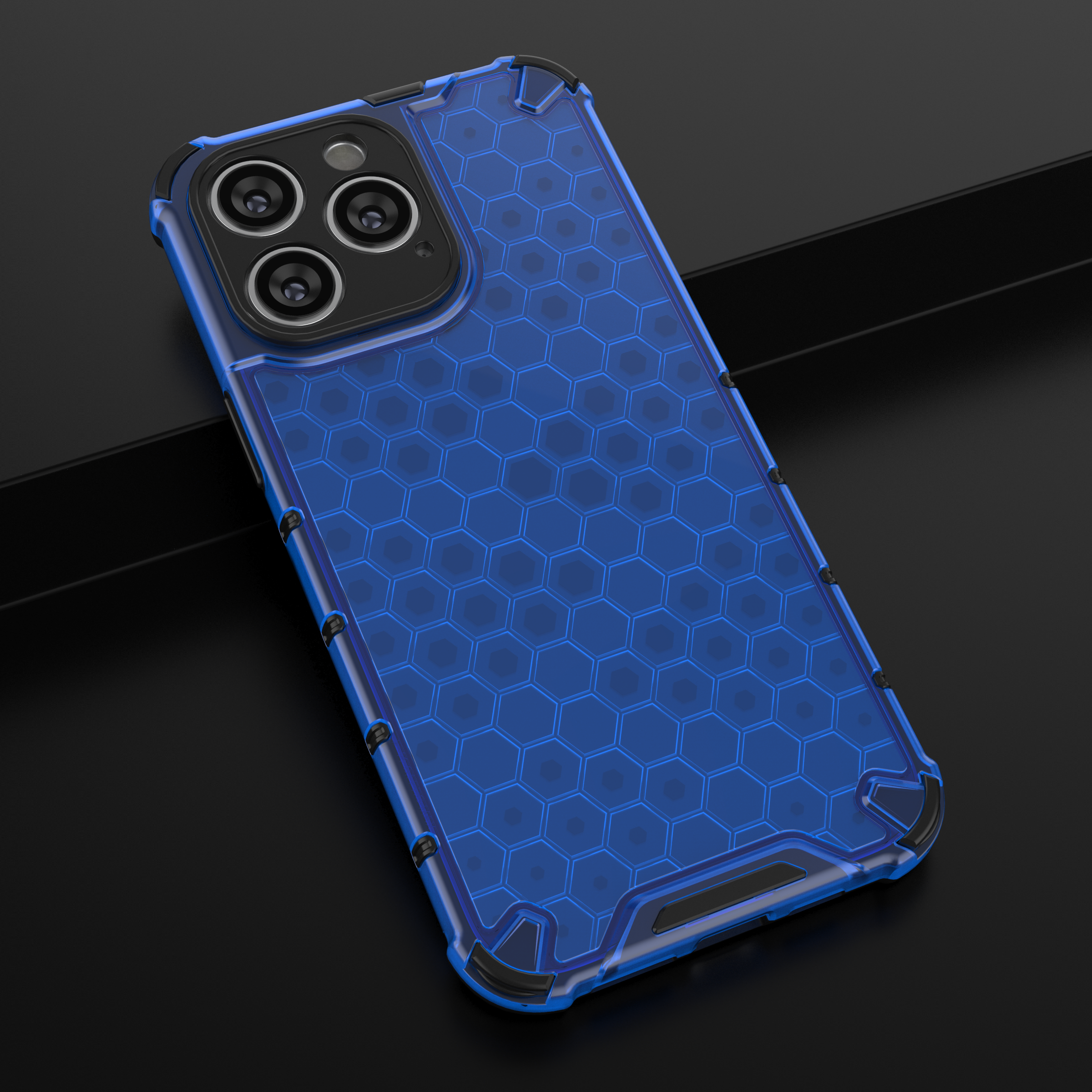 Honeycomb-etui for iPhone 14 Pro Max pansret hybriddeksel blå