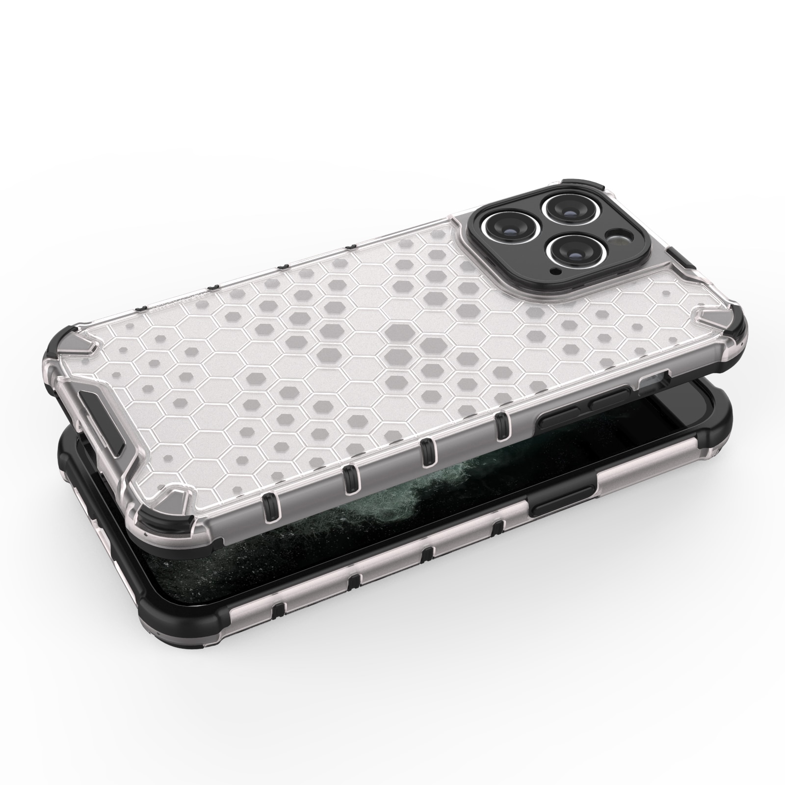 Honeycomb-etui for iPhone 14 Pro Max pansret hybriddeksel blå
