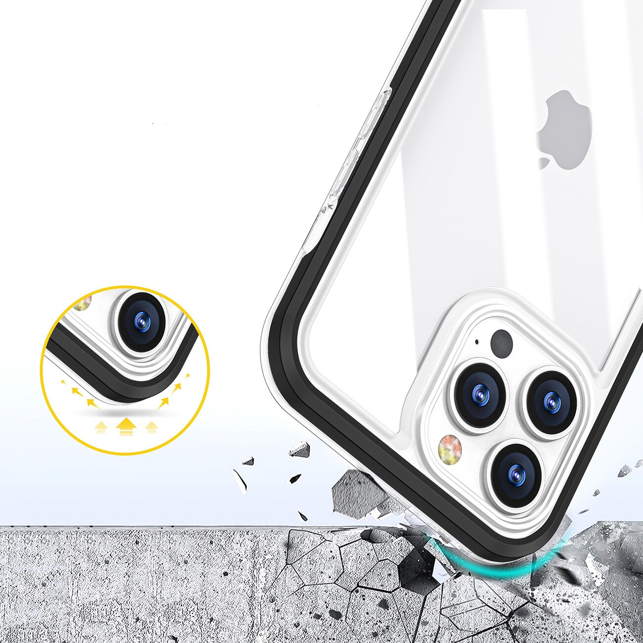Gjennomsiktig 3-i-1-etui for Samsung Galaxy A03 silikondeksel med ramme svart