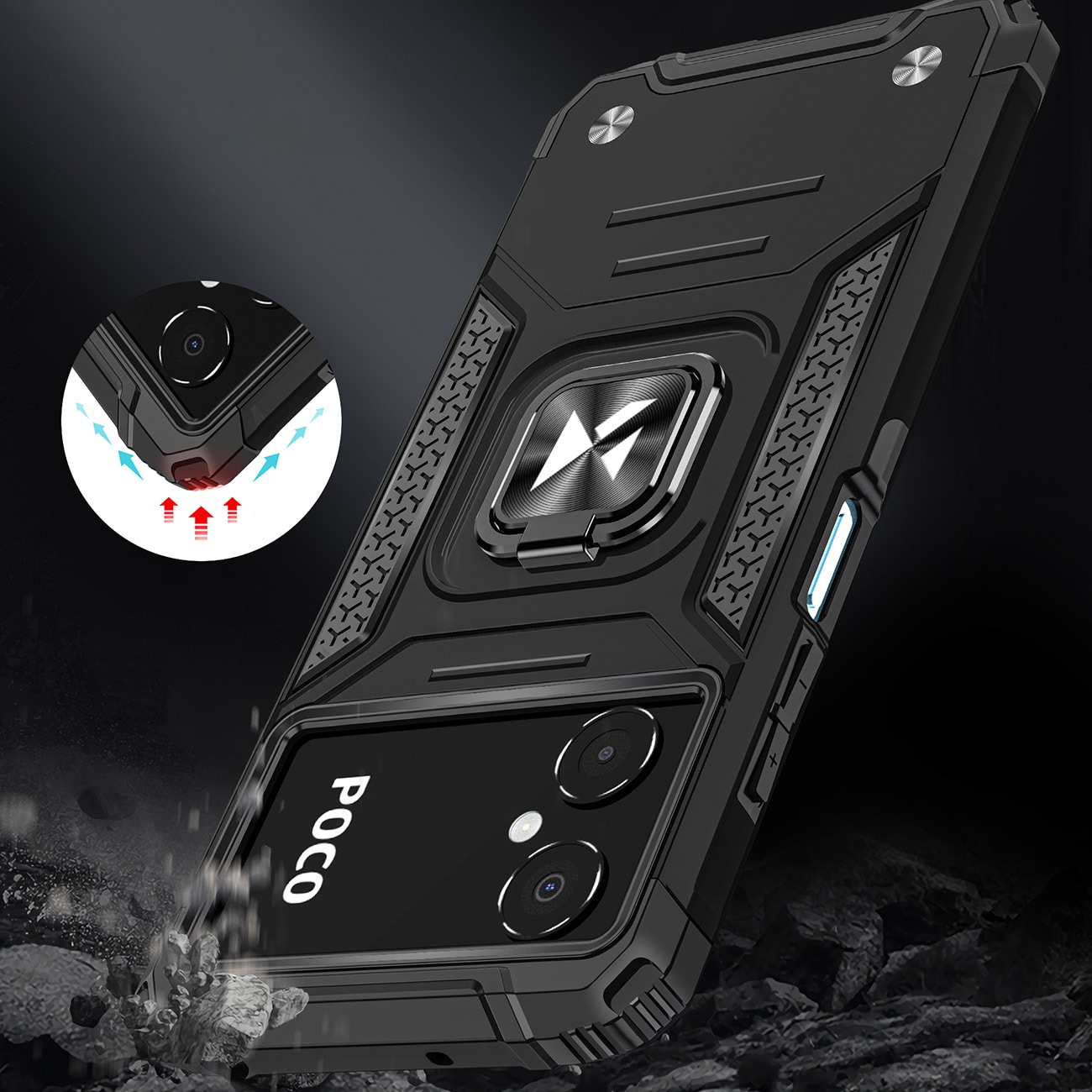 Wozinsky Ring Armor-etui for Samsung Galaxy A03 pansrede deksel magnetisk holder ring svart