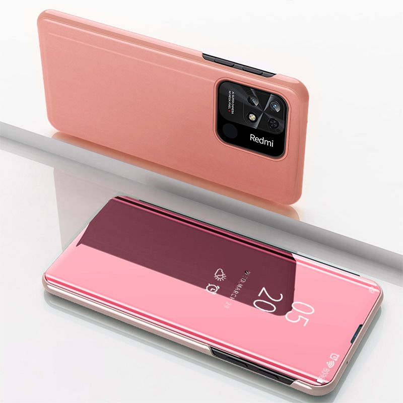 Clear View Case-deksel for Xiaomi Redmi 10C-deksel med klaff rosa