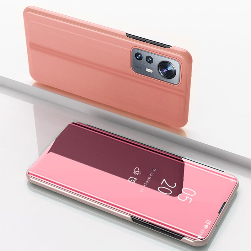 Clear View Case-deksel for Xiaomi 12 Lite-deksel med klaff rosa