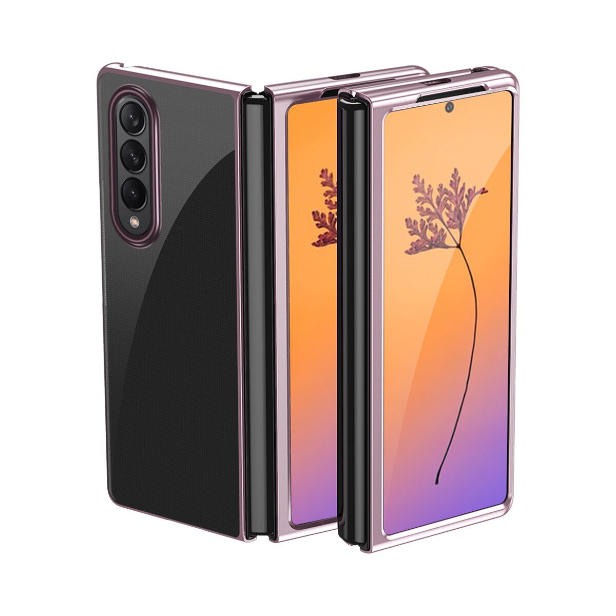 Plating Case for Samsung Galaxy Z Fold 4 deksel med en metallisk ramme rosa