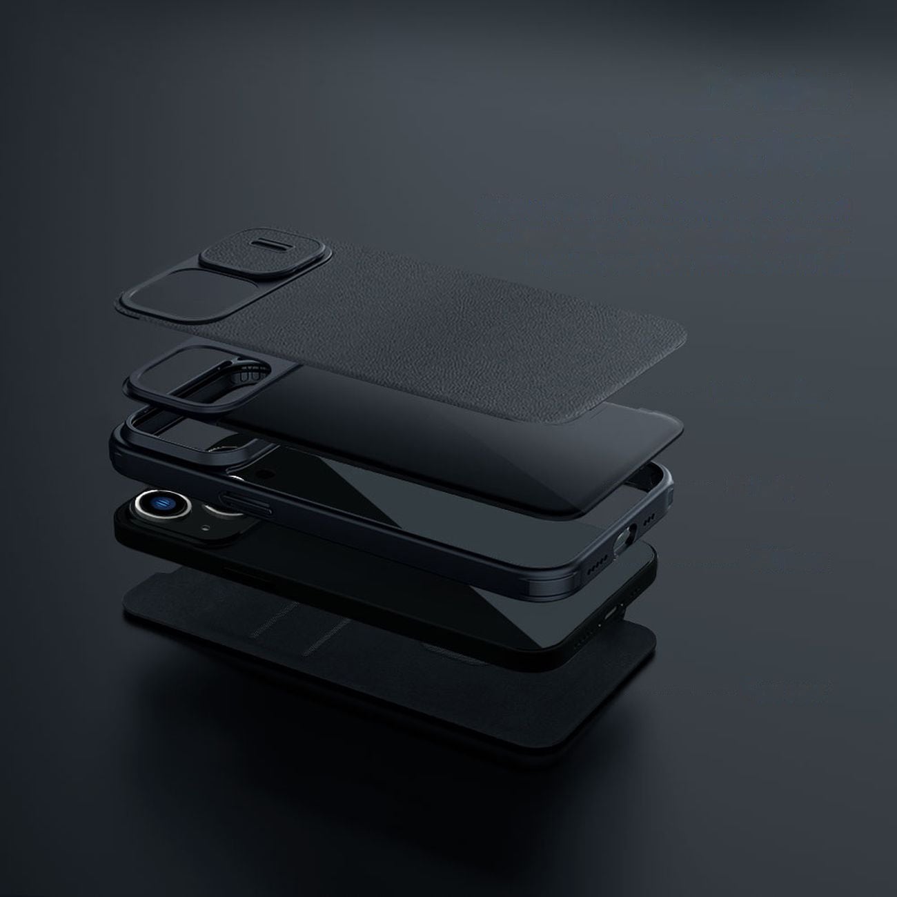 Nillkin Qin lærproff-etui iPhone 14 Plus kameradeksel Holsterdeksel Flip-etui Svart