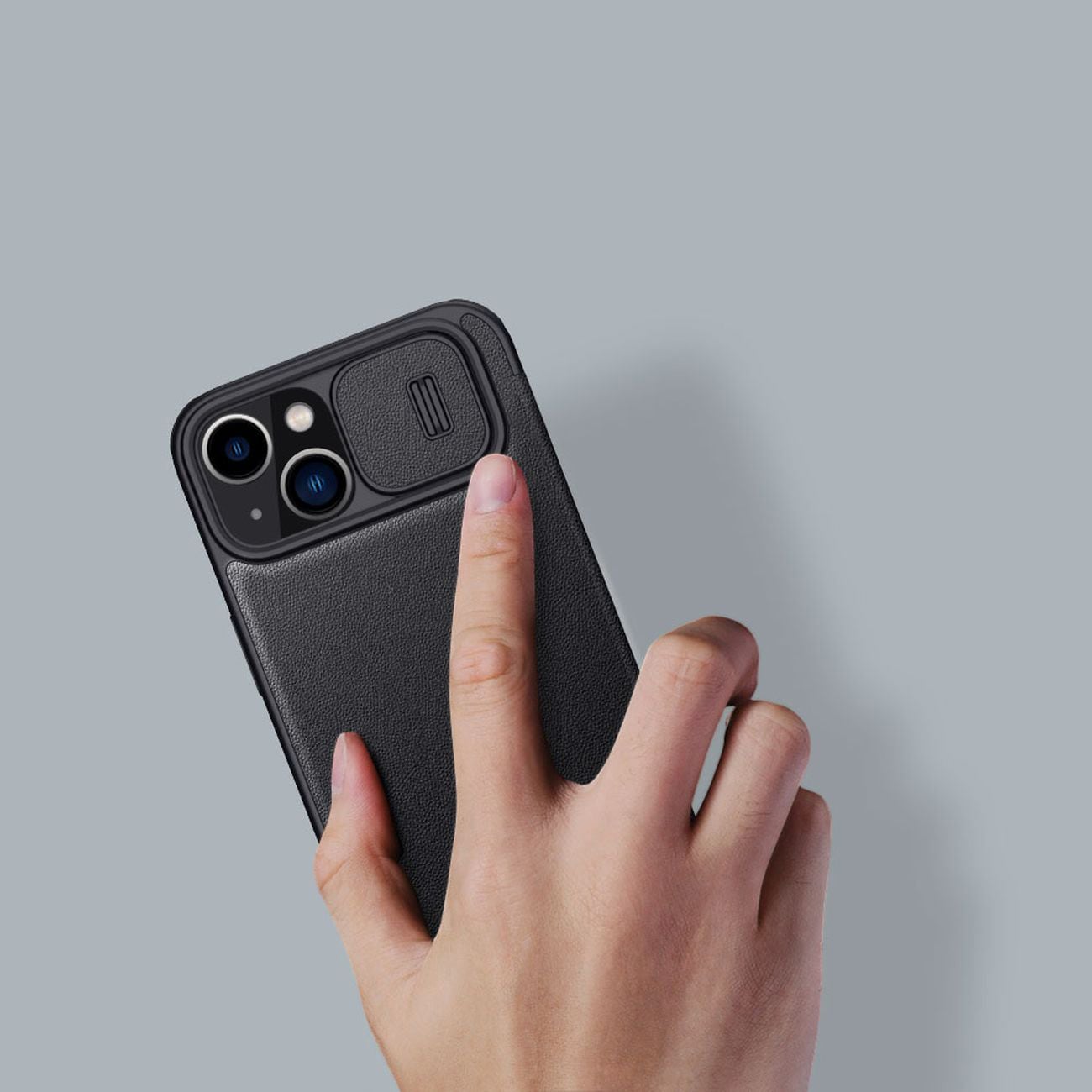Nillkin Qin lærproff-etui iPhone 14 Plus kameradeksel Holsterdeksel Flip-etui Svart
