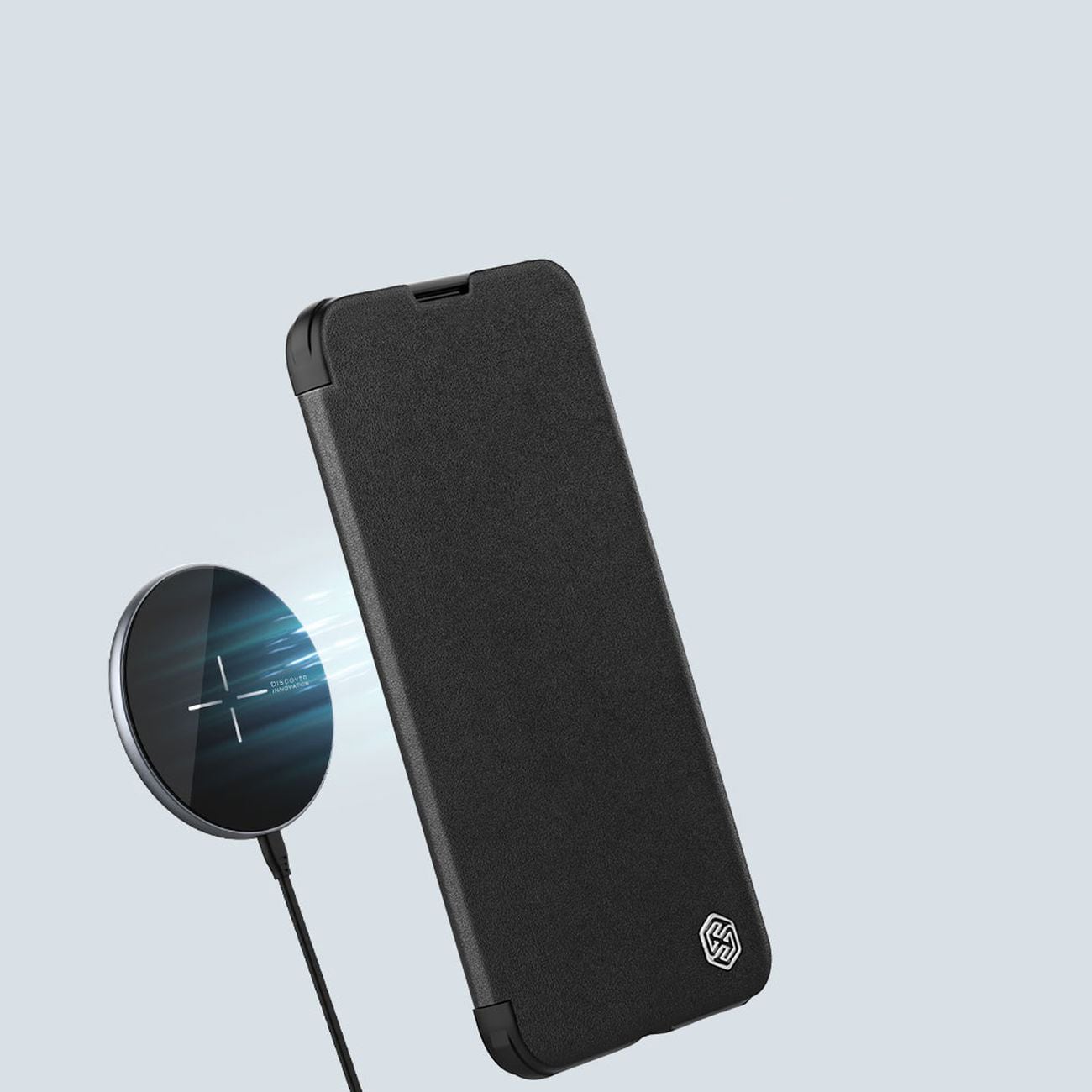 Nillkin Qin lærproff-etui iPhone 14 Plus kameradeksel Holsterdeksel Flip-etui Svart