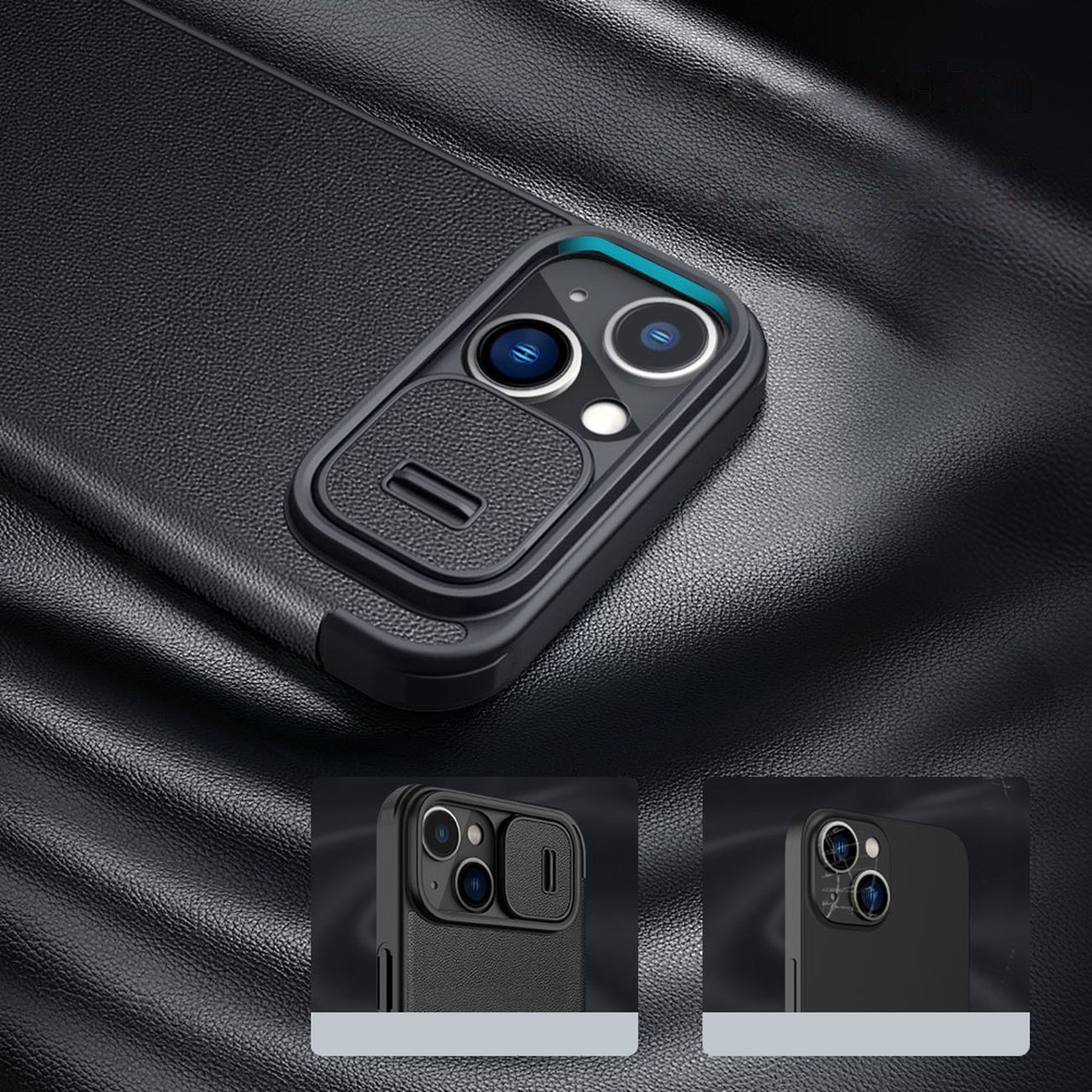 Nillkin Qin lærproff-etui iPhone 14 Plus kameradeksel Holsterdeksel Flip-etui Svart