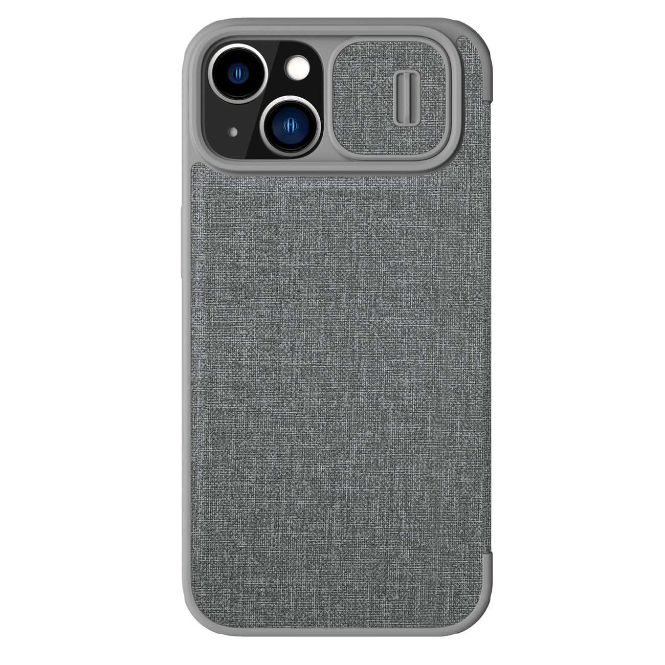 Nillkin Qin Cloth Pro-etui for iPhone 14 Plus Kameradeksel Holsterdeksel Flip Case Grå
