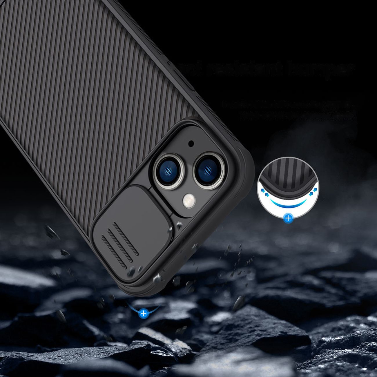 Nillkin CamShield Pro-etui iPhone 14 Plus pansret deksel kamerabeskytter blå