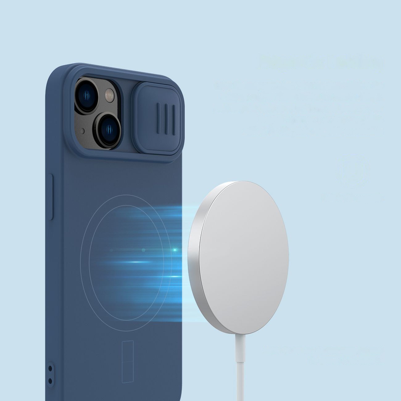 Nillkin CamShield magnetisk silikonetui iPhone 14 Plus med MagSafe og kamerabeskytter Blå