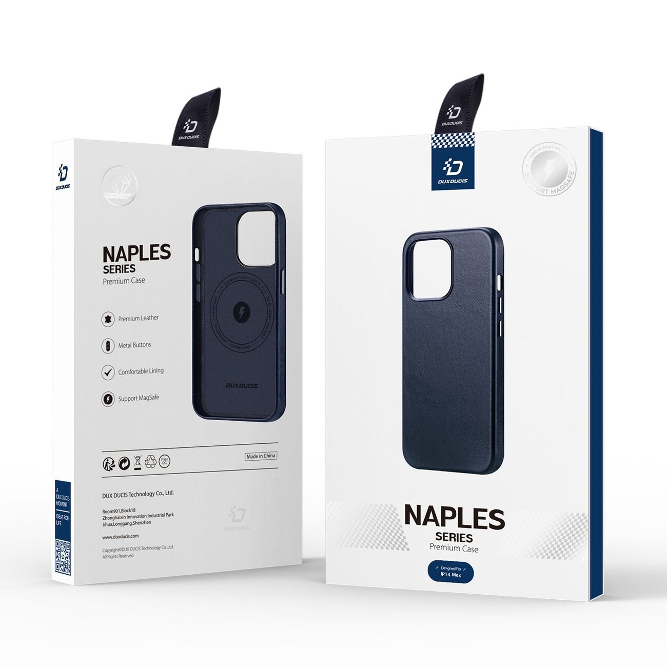 Dux Ducis Naples-etui for iPhone 14 Plus magnetisk lærveske MagSafe blå