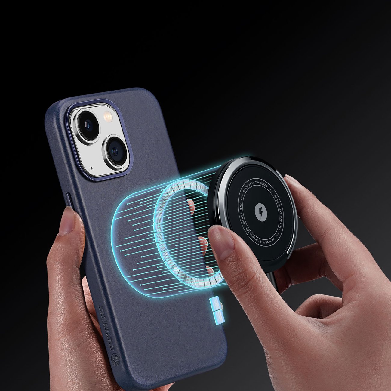 Dux Ducis Naples-etui for iPhone 14 Plus magnetisk lærveske MagSafe blå