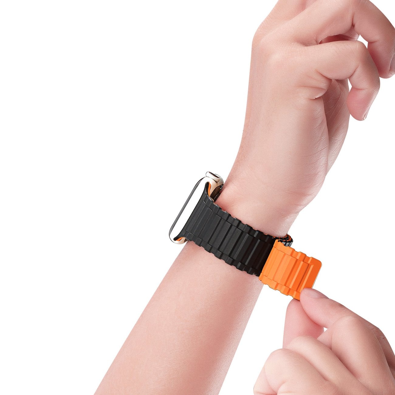 Dux Ducis Apple Watch SE-armbånd (panserversjon) 9-1 magnetisk silikon svart/oransje 41, 40, 38 mm