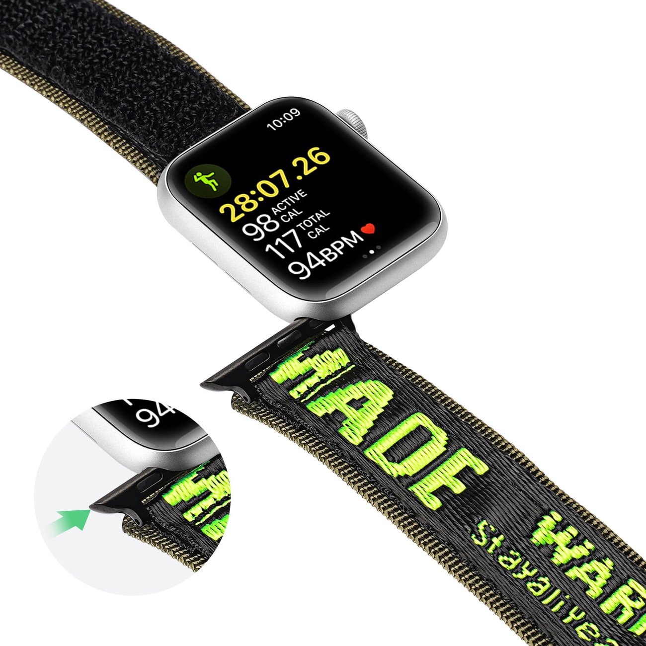 Dux Ducis utendørs Apple Watch Ultra armbånd (Nylon, svart/grønn) 49-42 mm, SE, 9-1