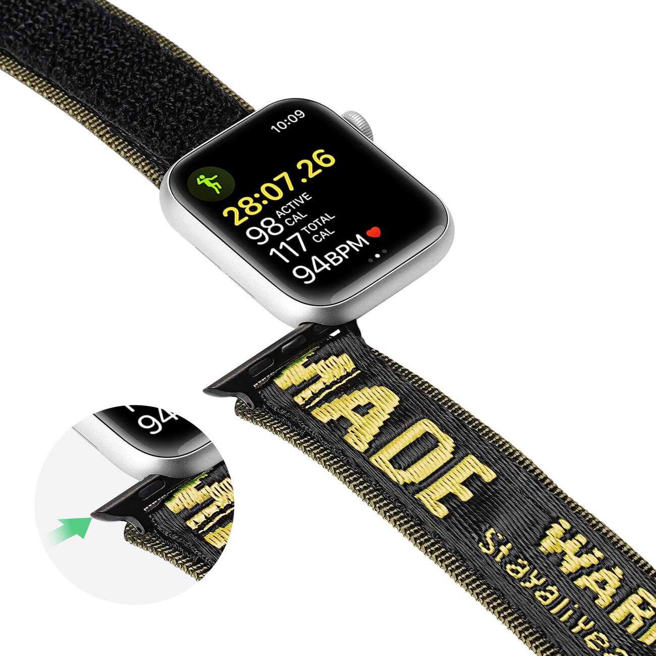 Dux Ducis utendørs Apple Watch Ultra-rem, SE, 9-1 (49, 45, 44, 42 mm), nylon med gult armbånd