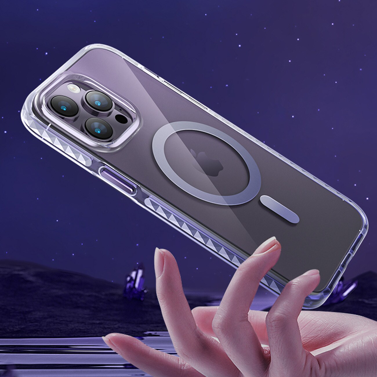 Kingxbar PQY Ice Crystal Series magnetisk etui for iPhone 14 Plus MagSafe sølv