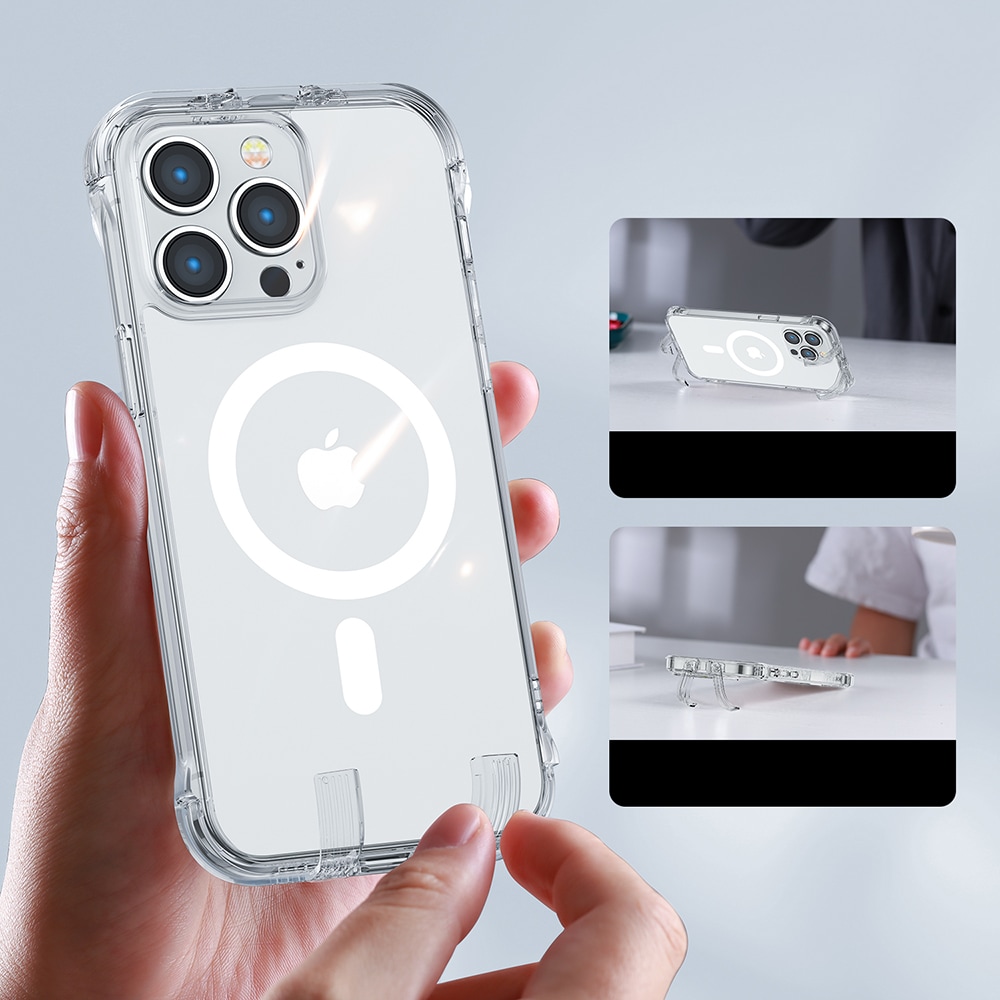 Joyroom Magnetisk Defender etui til iPhone 14 Plus - Pansret med kroker, Klar (MagSafe-kompatibel)