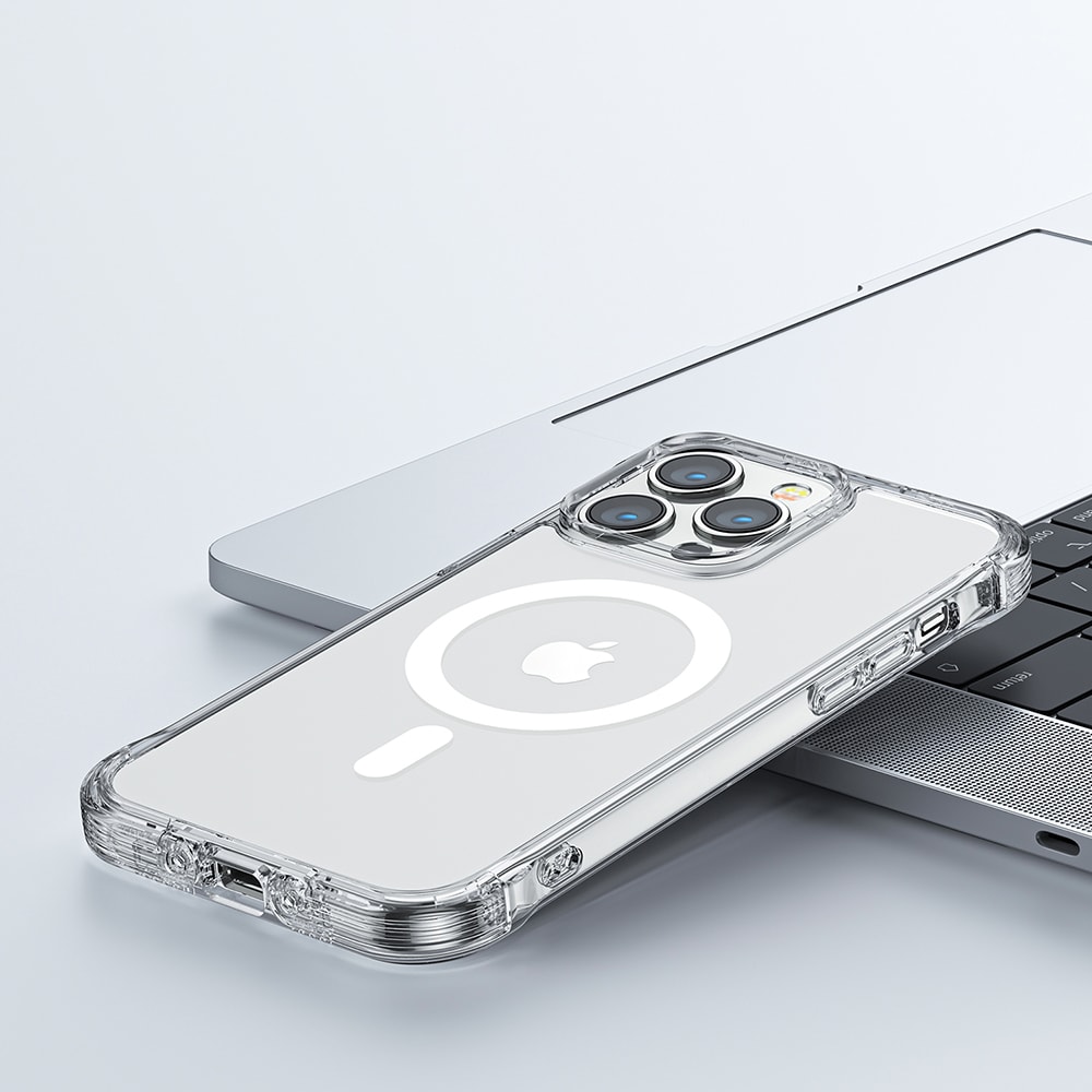 Joyroom Magnetisk Defender etui til iPhone 14 Plus - Pansret med kroker, Klar (MagSafe-kompatibel)