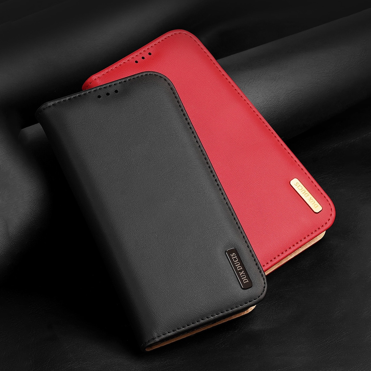 Dux Ducis Hivo Leather Flip Cover Genuine Leather Wallet for kort og dokumenter iPhone 14 Plus Black