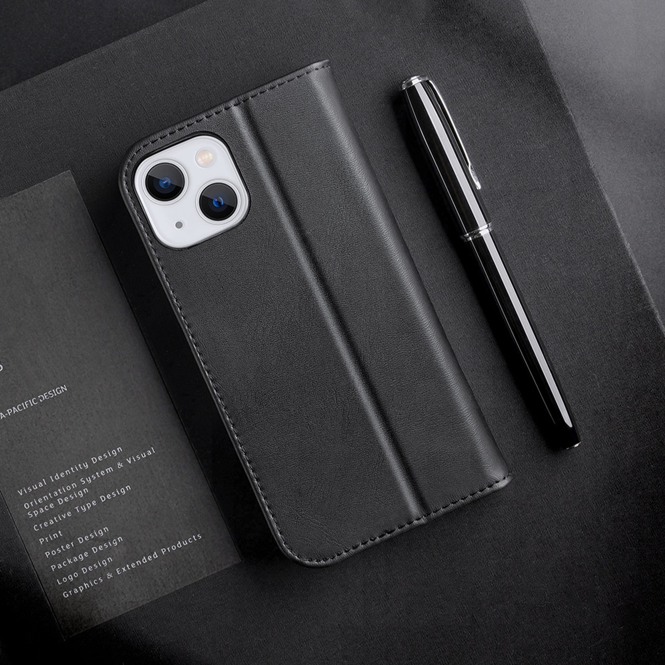 Dux Ducis Hivo Leather Flip Cover Genuine Leather Wallet for kort og dokumenter iPhone 14 Plus Black
