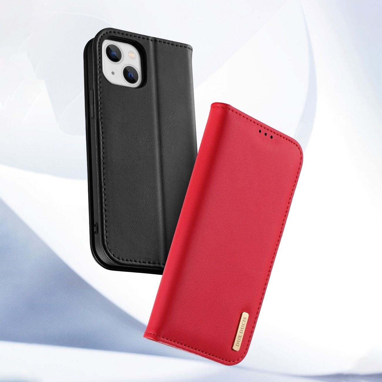 Dux Ducis Hivo Leather Flip Cover Genuine Leather Wallet for kort og dokumenter iPhone 14 Plus Black