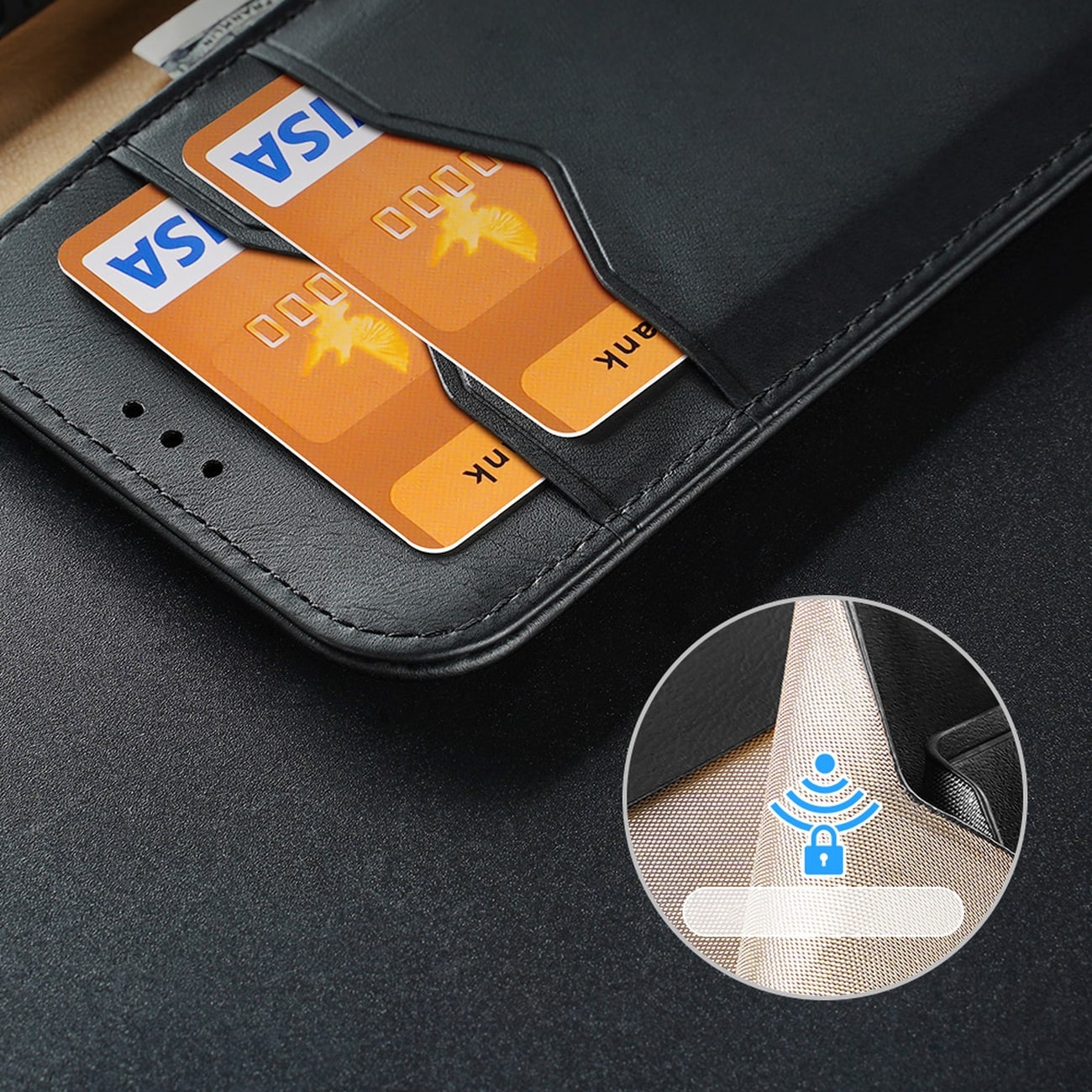 Dux Ducis Hivo Leather Flip Cover Genuine Leather Wallet for kort og dokumenter iPhone 14 Plus Black