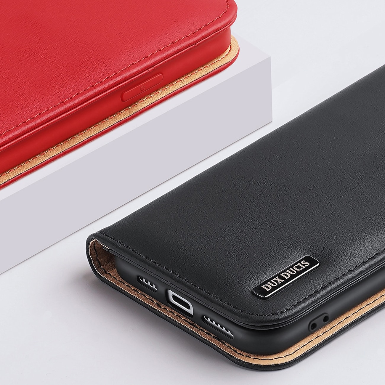 Dux Ducis Hivo Leather Flip Cover Genuine Leather Wallet for kort og dokumenter iPhone 14 Plus Black