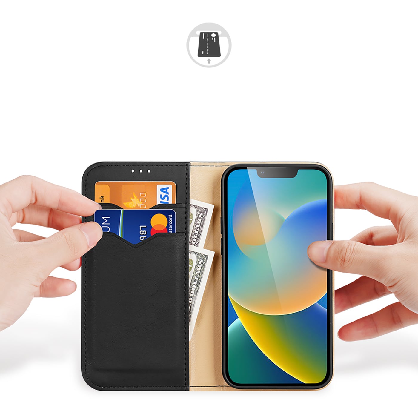 Dux Ducis Hivo Leather Flip Cover Genuine Leather Wallet for kort og dokumenter iPhone 14 Plus Black