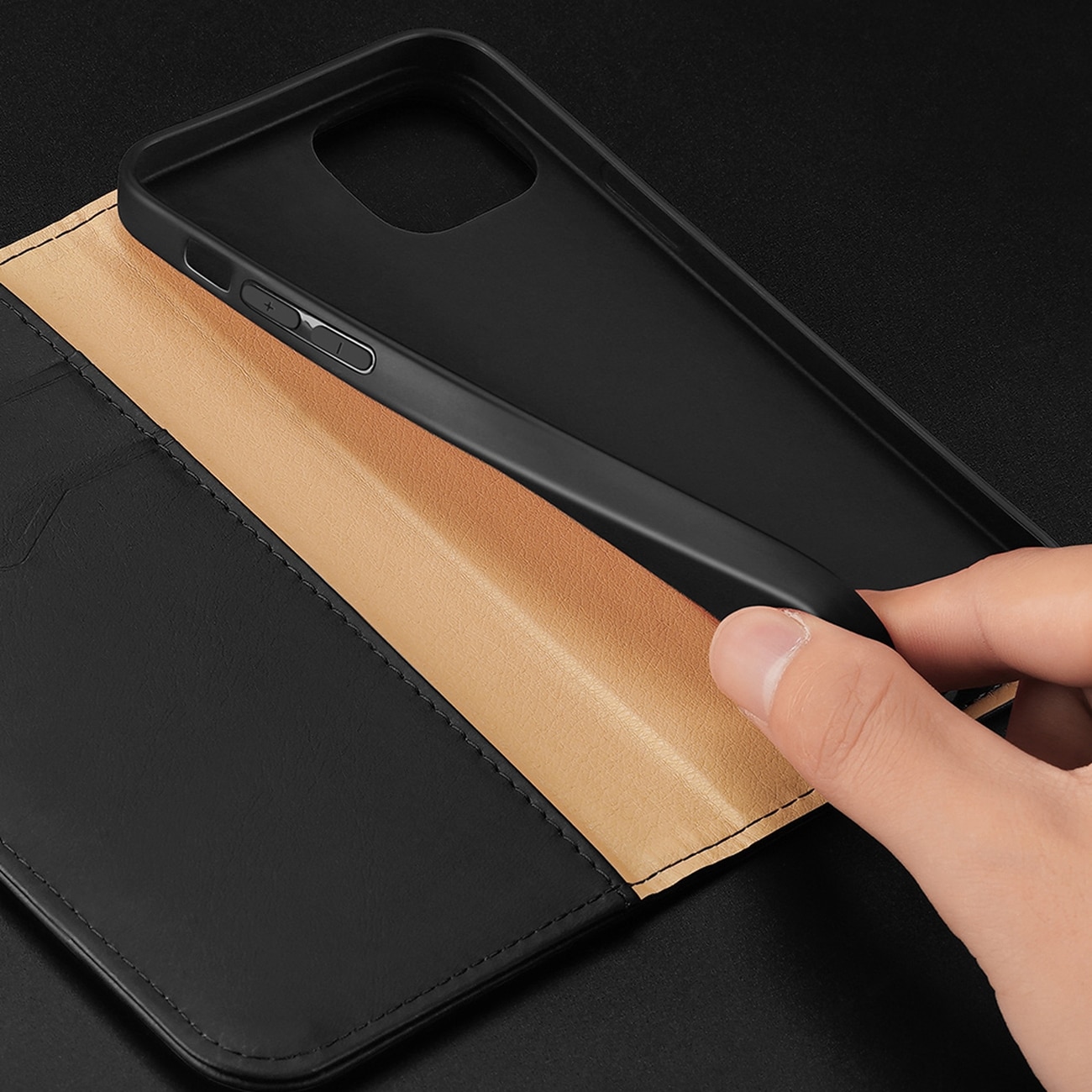 Dux Ducis Hivo Leather Flip Cover Genuine Leather Wallet for kort og dokumenter iPhone 14 Plus Black