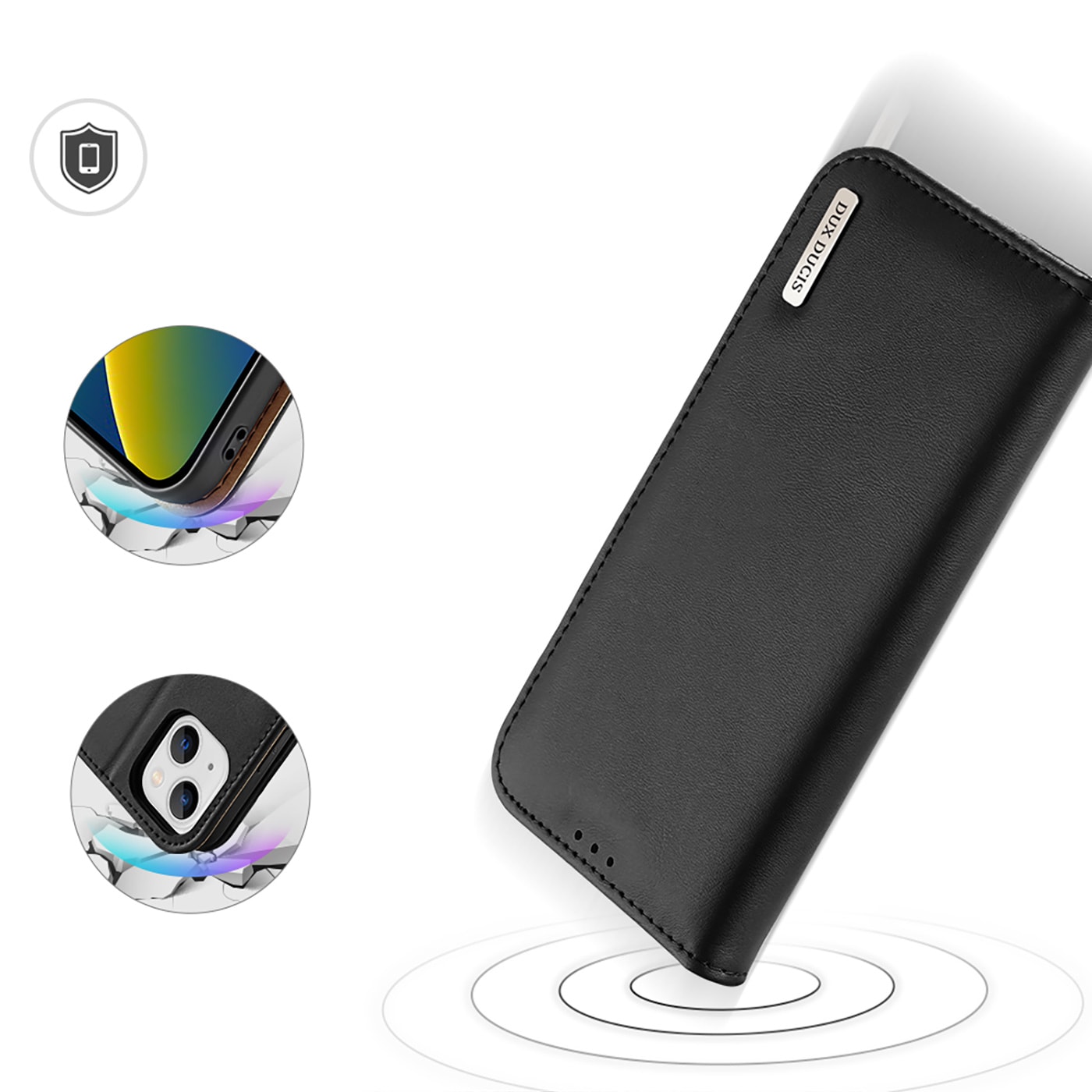 Dux Ducis Hivo Leather Flip Cover Genuine Leather Wallet for kort og dokumenter iPhone 14 Plus Black