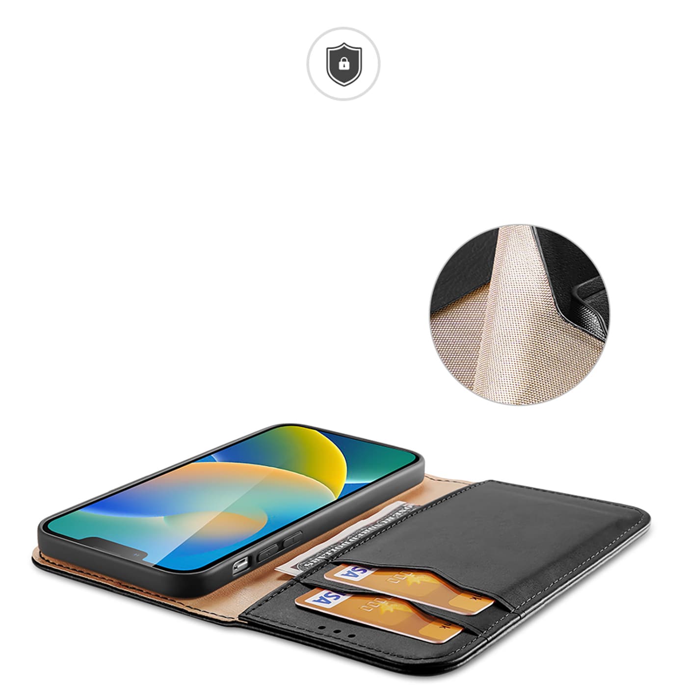 Dux Ducis Hivo Leather Flip Cover Genuine Leather Wallet for kort og dokumenter iPhone 14 Plus Black