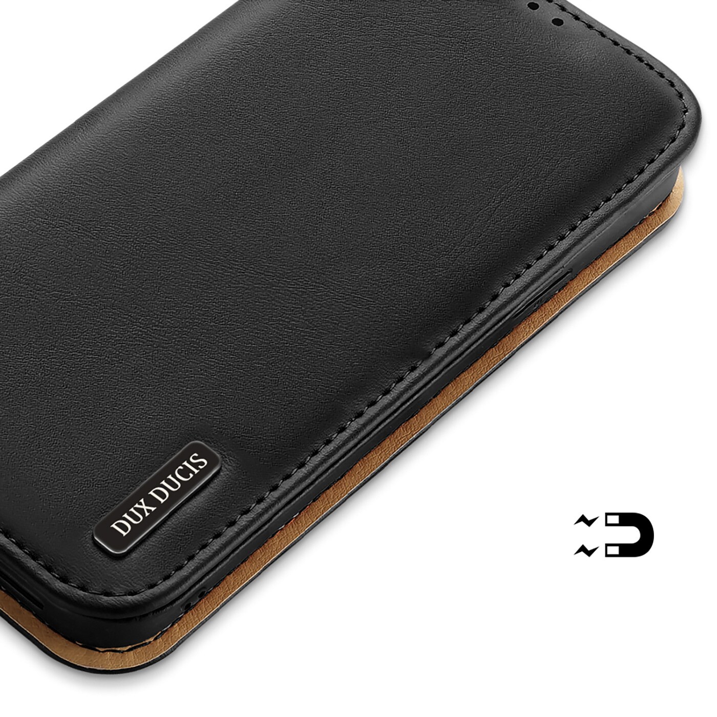 Dux Ducis Hivo Leather Flip Cover Genuine Leather Wallet for kort og dokumenter iPhone 14 Plus Black