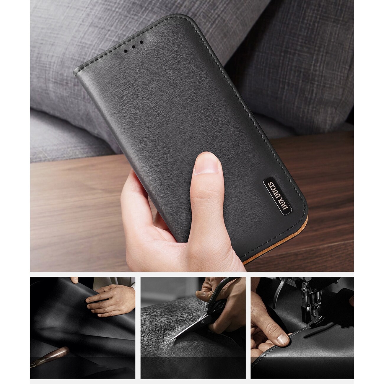 Dux Ducis Hivo Leather Flip Cover Genuine Leather Wallet for kort og dokumenter iPhone 14 Plus Black