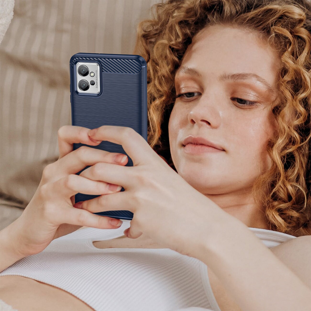 Karbonetui til Realme Narzo 50 5G fleksibelt karbondeksel i silikon, svart