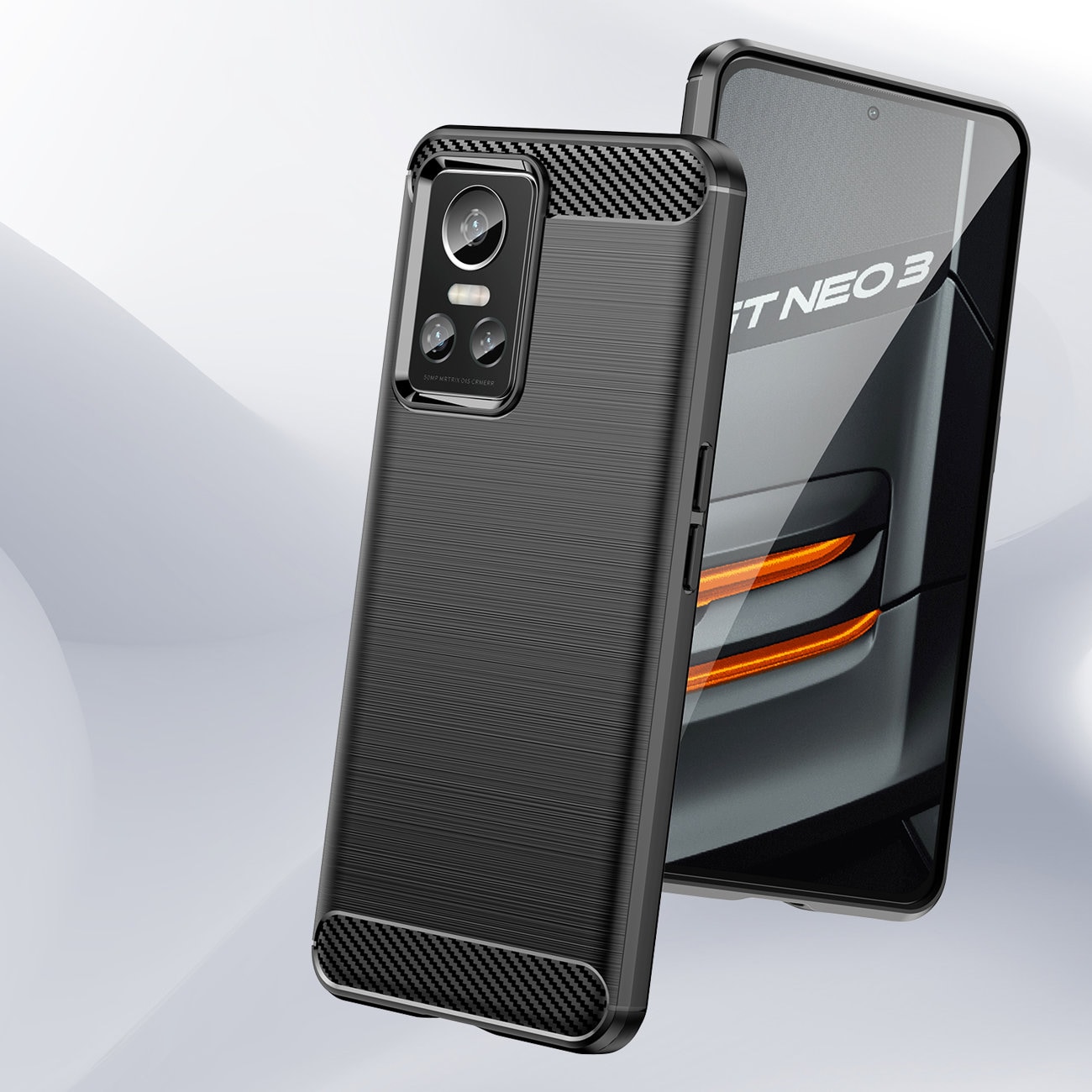 Carbon Case-etui for Realme GT Neo 3 fleksibelt karbondeksel i silikon svart