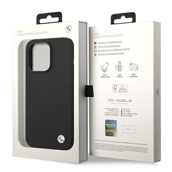 BMW Silikonetui med metallogo for iPhone 14 Pro Max - svart