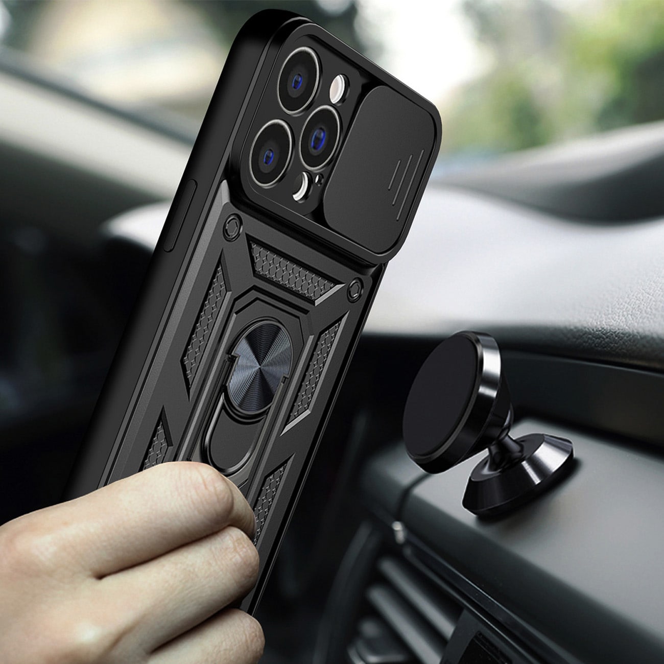 Hybrid Armor Camshield-etui for iPhone 14 Plus pansret etui med kameradeksel svart