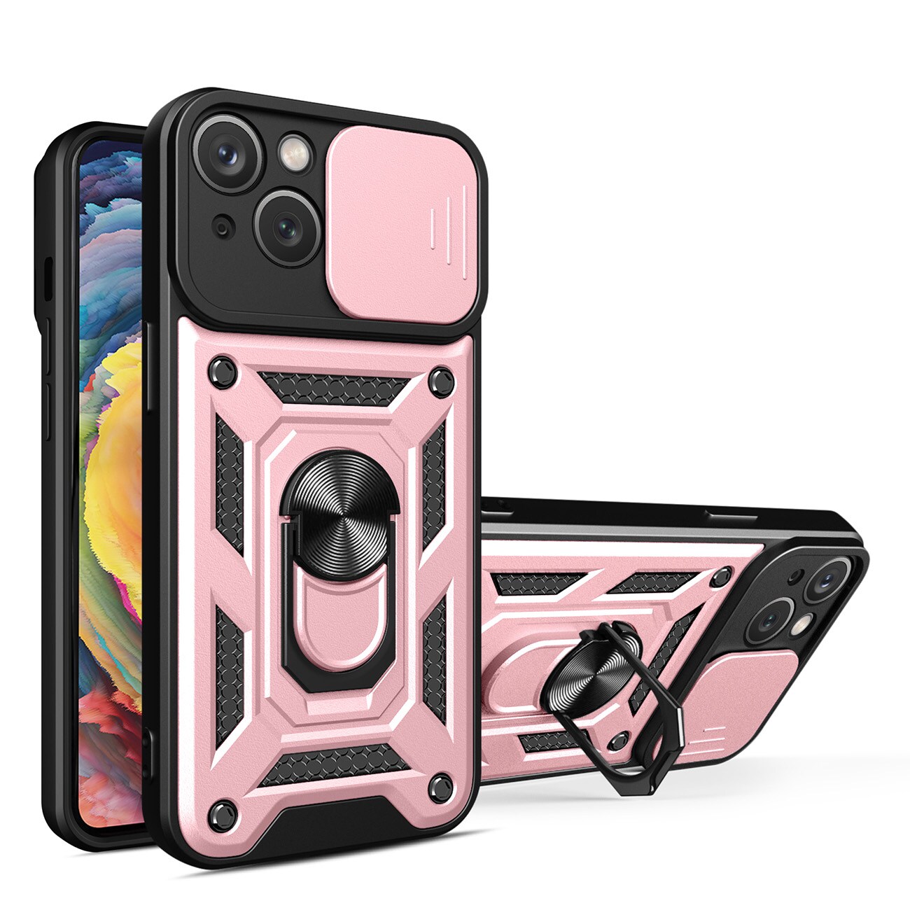 Hybrid Armor Camshield-etui for iPhone 14 Plus pansret etui med kameradeksel rosa