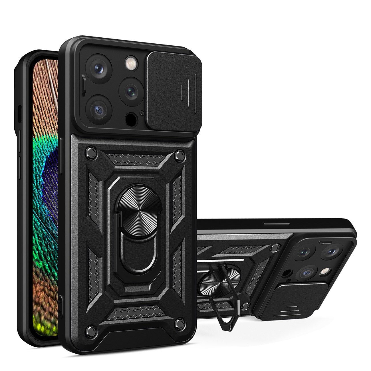 Hybrid Armor Camshield-etui for iPhone 14 Pro pansret etui med kameradeksel svart
