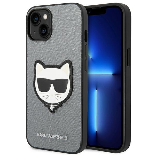 Karl Lagerfeld Saffiano Choupette Head Patch-etui for iPhone 14 Plus - sølv