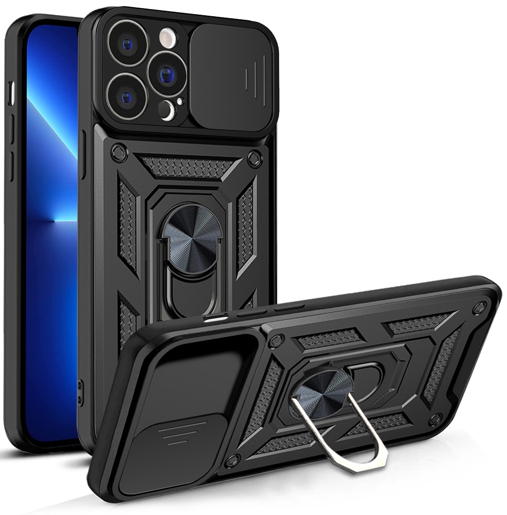 Hybrid Armor Camshield-etui for iPhone 13 Pro pansret etui med kameradeksel svart