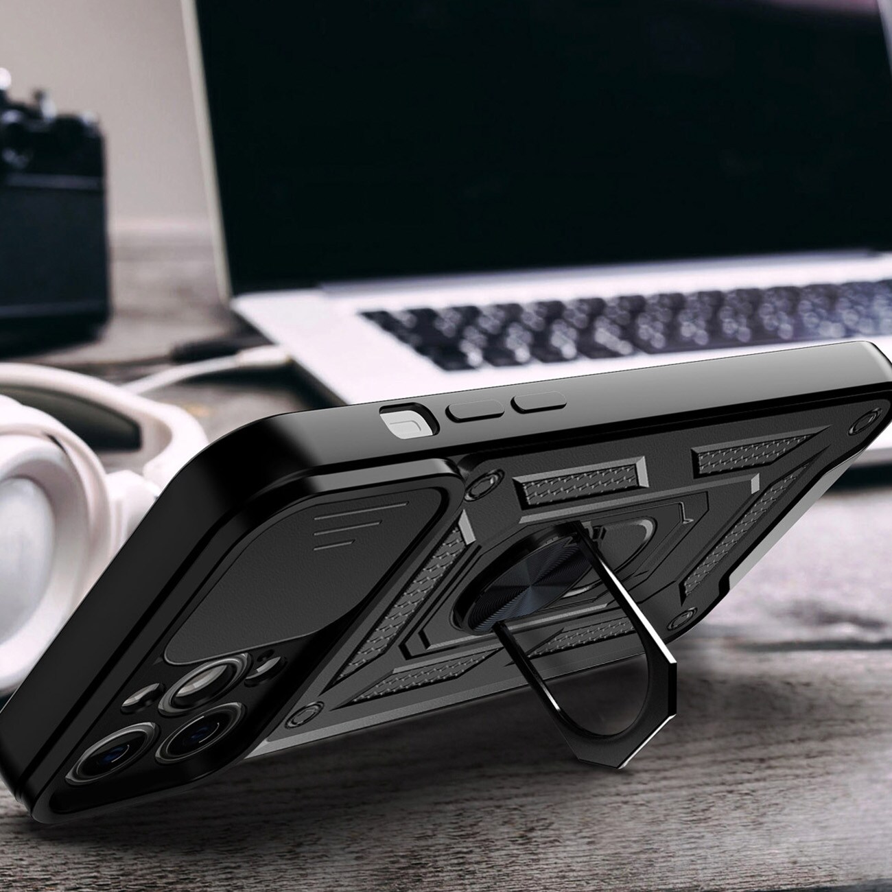 Hybrid Armor Camshield-etui for iPhone 13 Pro pansret etui med kameradeksel blå