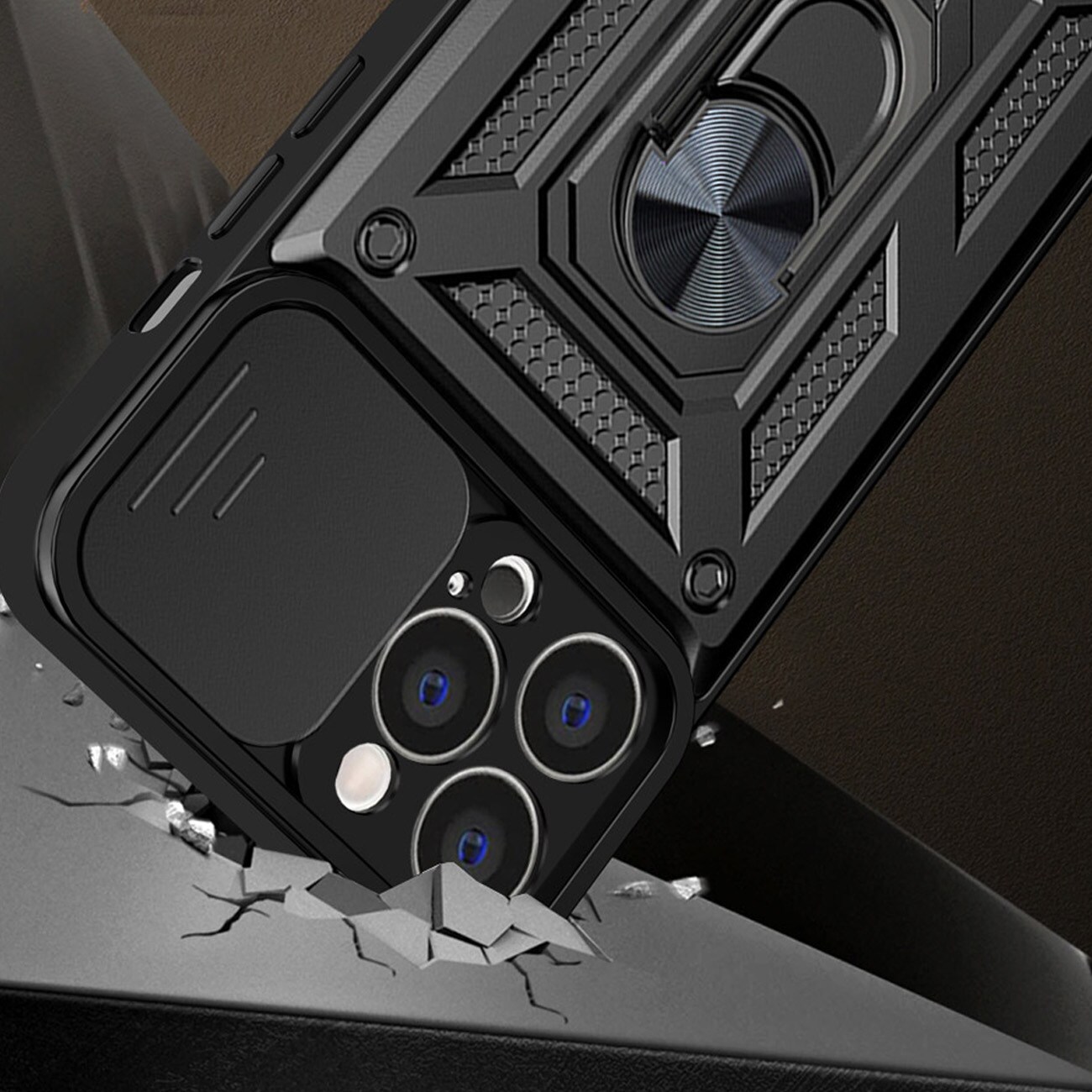 Hybrid Armor Camshield-etui for iPhone 13 Pro pansret etui med kameradeksel rosa
