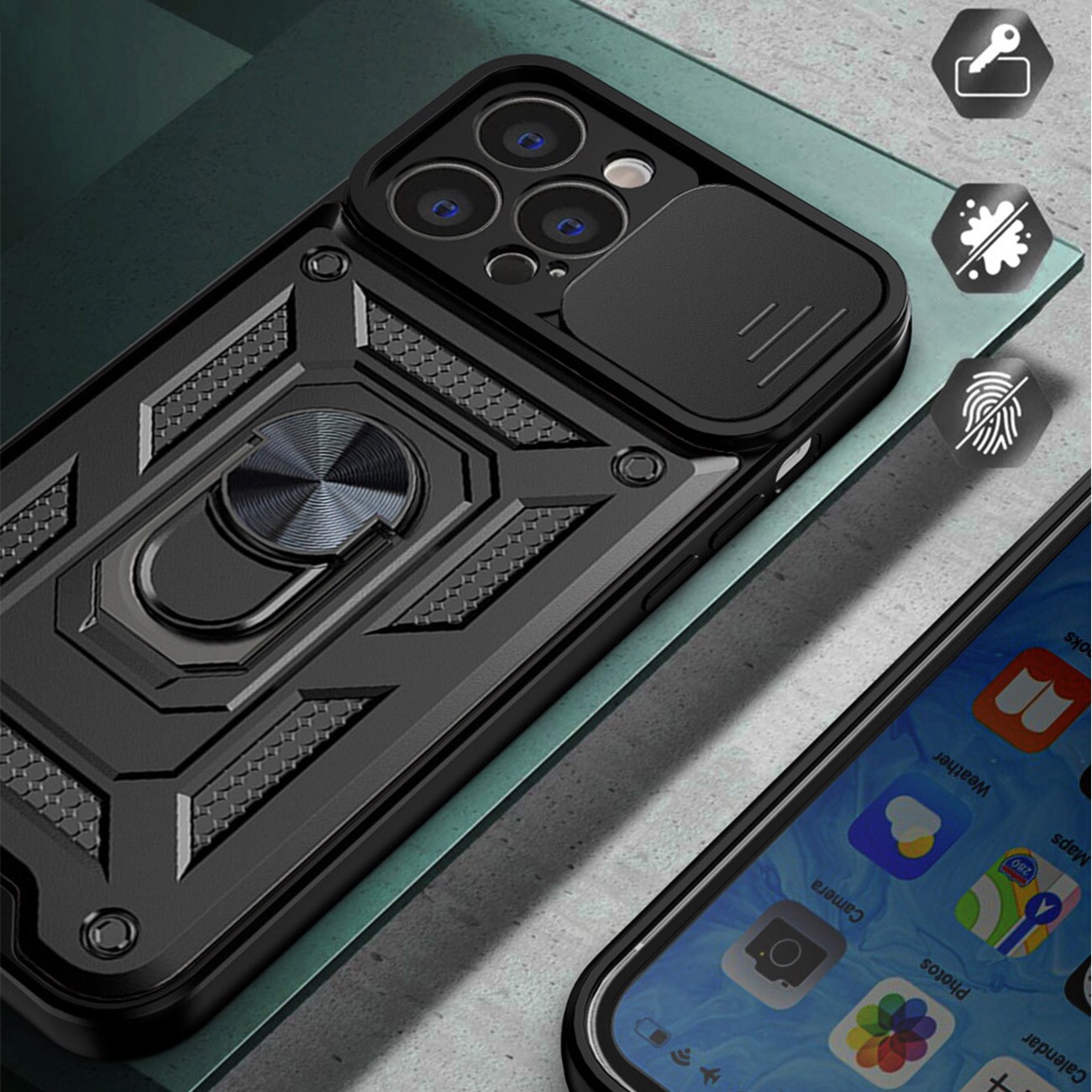 Hybrid Armor Camshield-etui for iPhone 13 Pro pansret etui med kameradeksel rosa