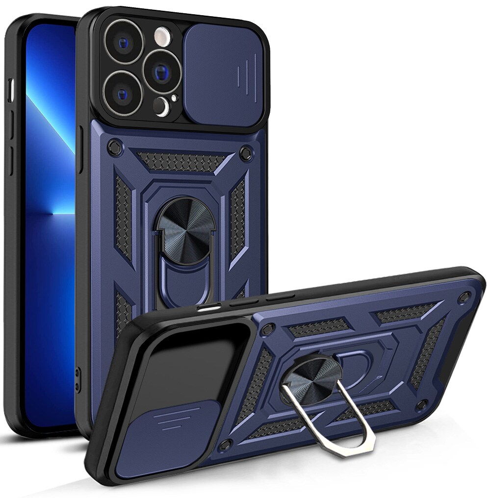 Hybrid Armor Camshield-etui for iPhone 13 Pro Max pansret etui med kameradeksel blå