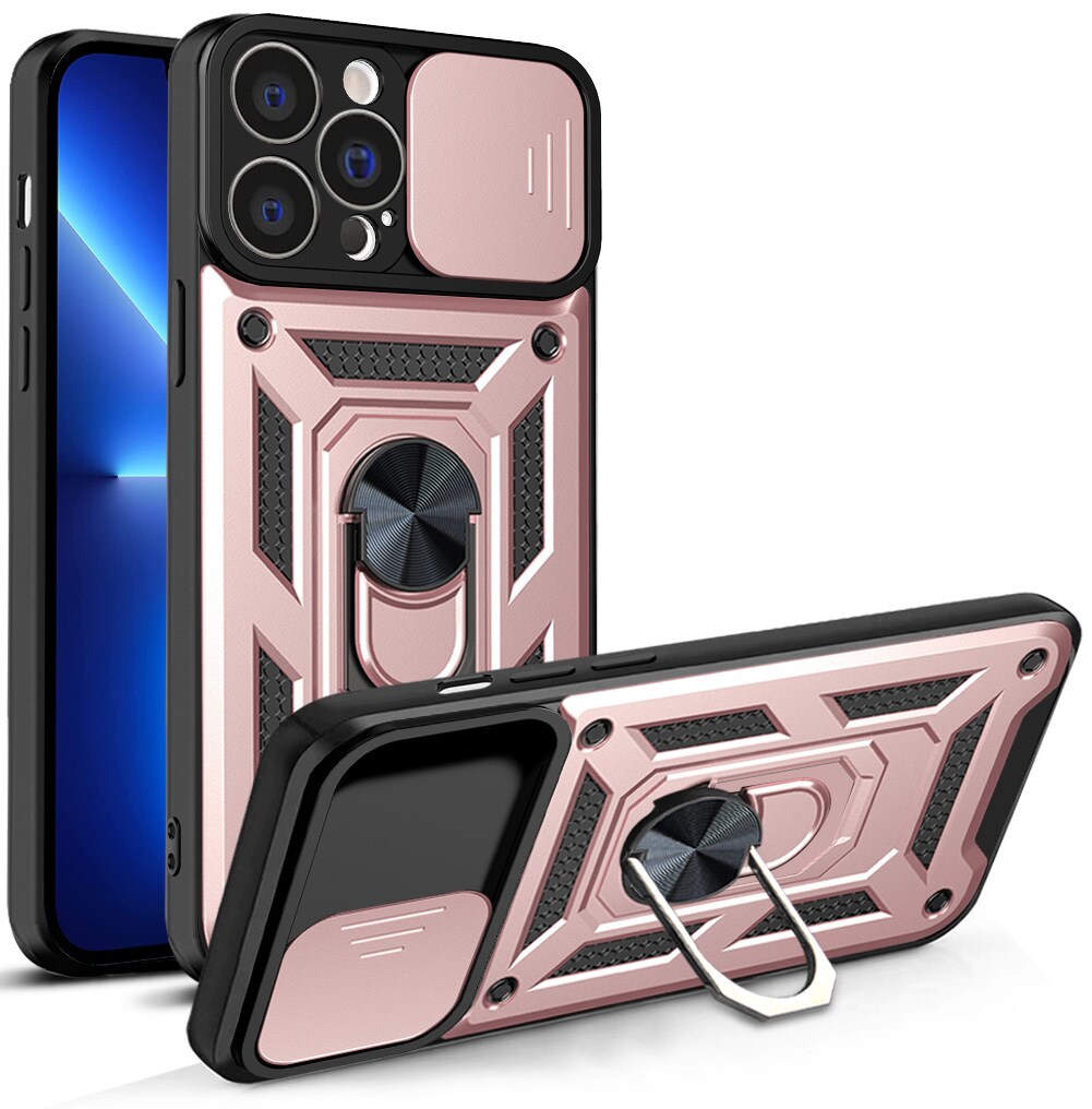 Hybrid Armor Camshield-etui for iPhone 13 Pro Max pansret etui med kameradeksel rosa